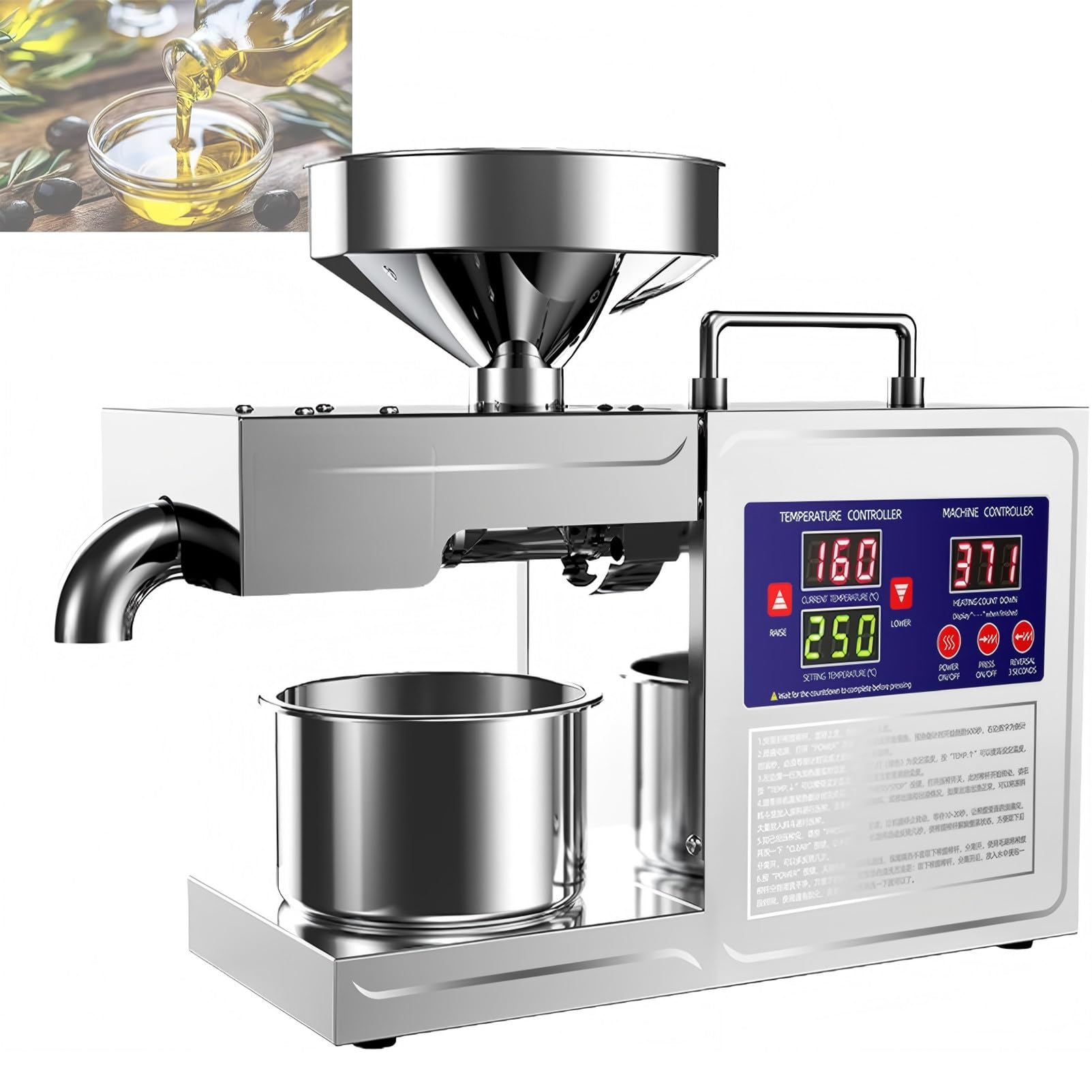 PweKzxt 800W Automatic Oil Press Machine, Automatic Oil Press Extractor,Commercial Nuts Seeds Oil Grinder,Cold Hot Press, All Stainless Steel High Oil Extractor, for Peanuts,Nut,Soybean