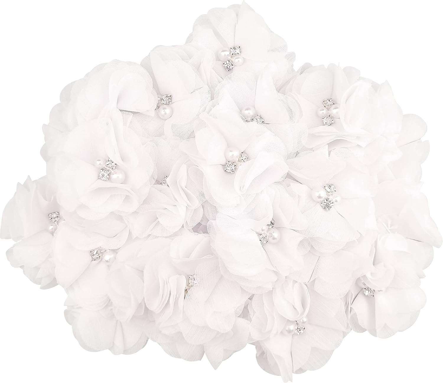 30 Pack DonLeeving White Chiffon Rhinestone Pearl Flower Appliques for Sewing, Clothing, Headbands, Crafts & Party Decor
