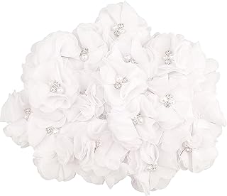 30 PCS Rhinestone Pearl White Chiffon Flower Sewing Fabric Appliques for Clothing, Headbands Flower, Crafts, Party Decoration, Sewing Applique