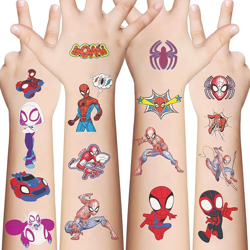 10 Sheets Spiderman Temporary Tattoos for Kids, Cool Birthday Party Favors, Cute Cartoon Decoration Sticker Gifts for Teen Girl Boys Home Activity Class Prizes Carnival Christmas Rewards