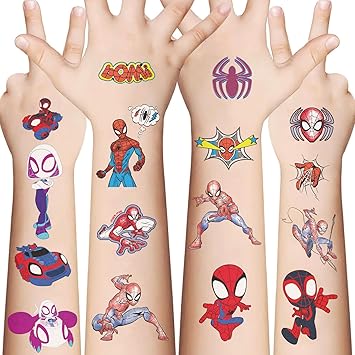 10 Sheets Spiderman Temporary Tattoos for Kids, Cool Birthday Party Favors, Cute Cartoon Decoration Sticker Gifts for Teen Girl Boys Home Activity Class Prizes Carnival Christmas Rewards