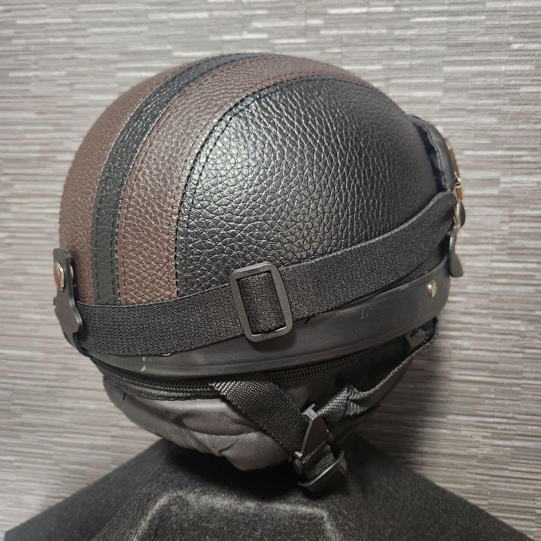 Amazon.co.jp: レザーヘルメット ゴーグル付 ヴィンテージ ブラウン 半