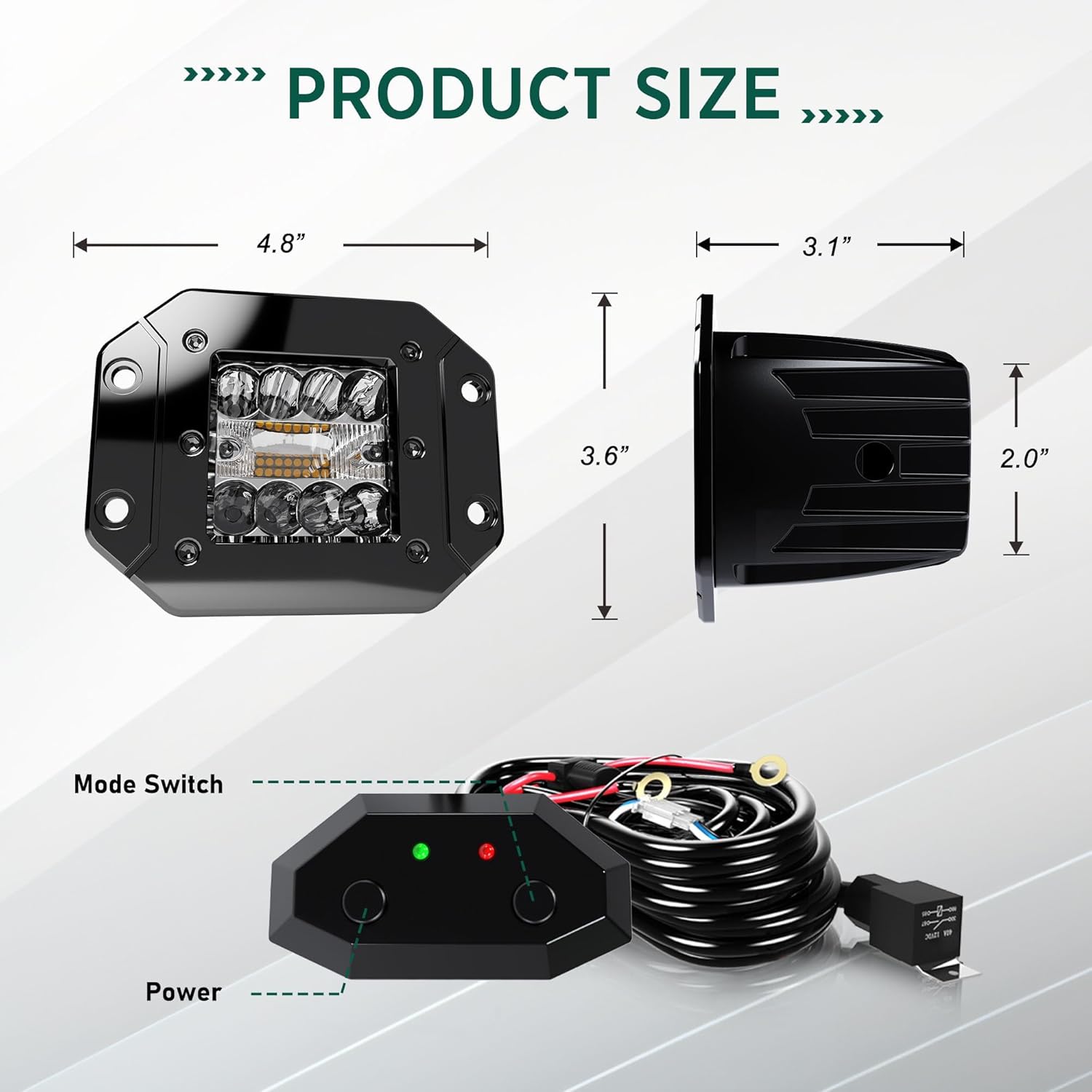 ASLONG 2PCS 5Inch LED Flush Mount Pods 6 Modes Amber/White Flasing Strobe Fog Lights Offroad Backup Light Reverse Light Grill Mount Light with Switch Wiring Harness for Trucks Polaris Boats Pickup ATV