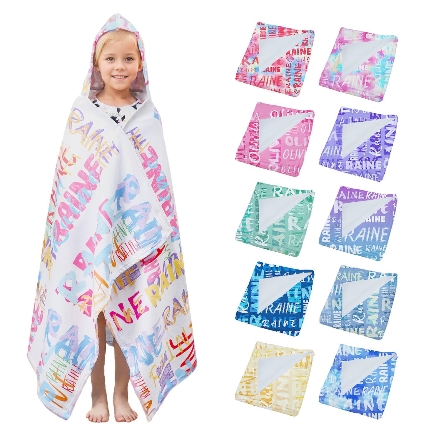 Custom Hooded Beach Towel for Kids, White 30x50 in Pool and Beach Wrap