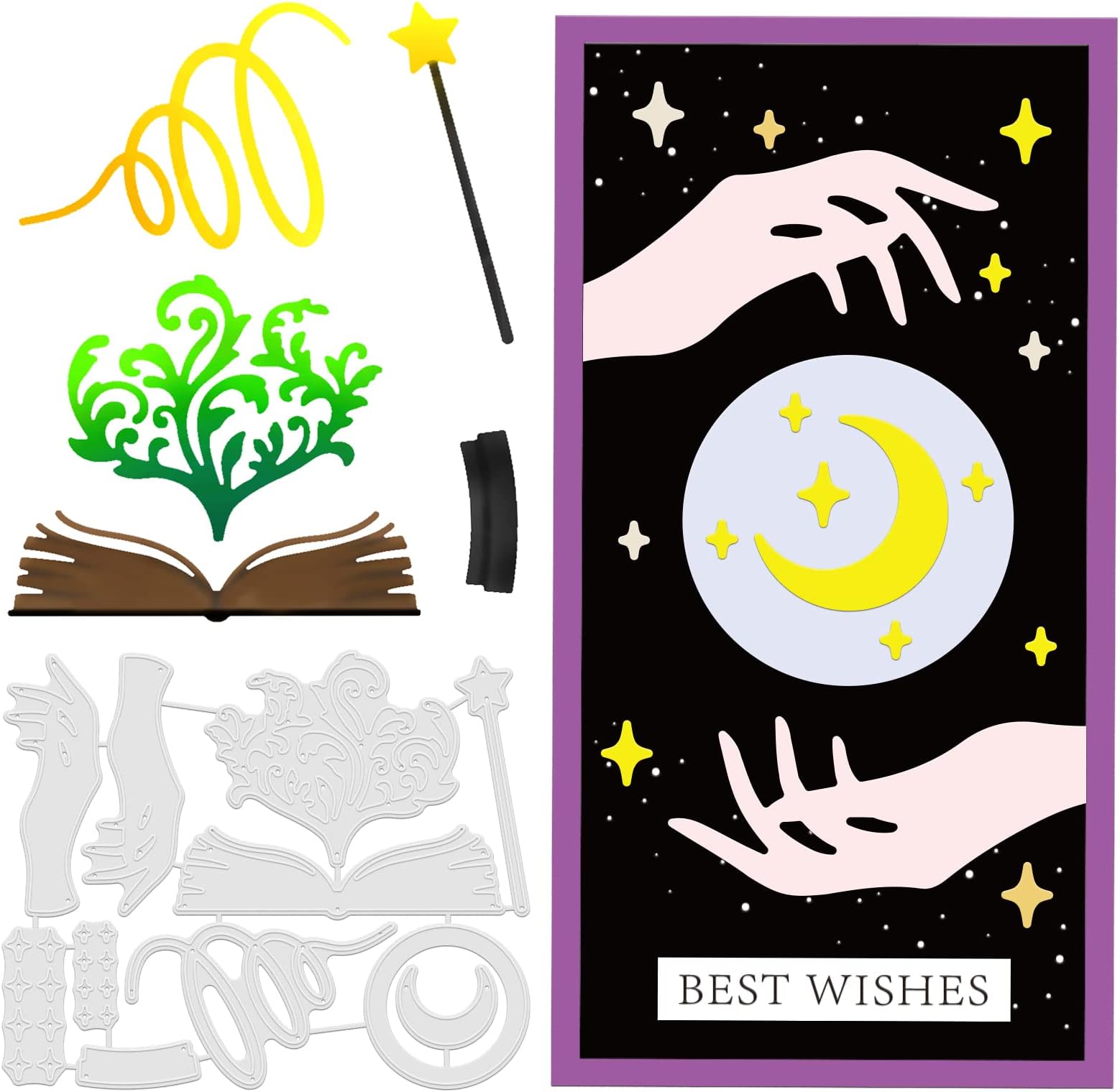 GLOBLELAND 1Set 10Pcs Magic Book Cutting Dies Metal Divination Magic Hand Die Cuts Embossing Stencils Template for Paper Card Making Decoration DIY Scrapbooking Album Craft Decor