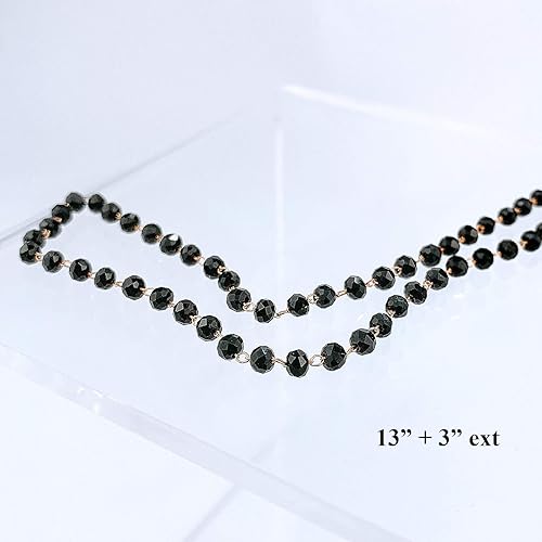 Miniatura 3 de POMINA Delicada gargantilla negra con cuentas de cristal, gargantilla de cuentas de cristal multifacéticas para mujer