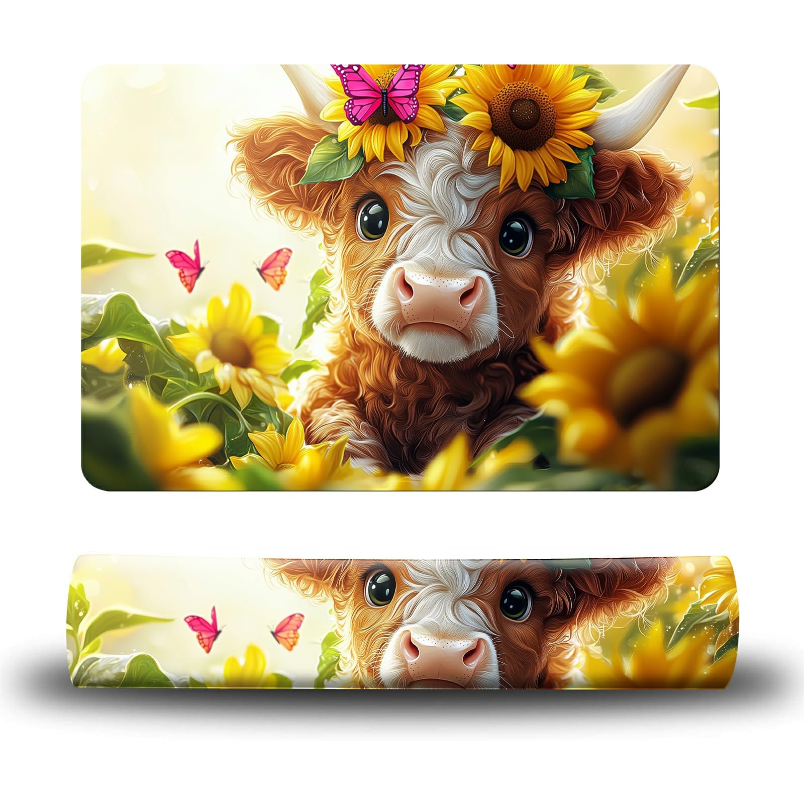 Dikoer Dog Food Mat, 19.6" x 23.6" Absorbent Pet Feeding Mat for Food and Water, Waterproof Diatom Mud Pet Placemat with Non-Slip Rubber Backing, Easy Clean Cat Bowl Mat for Floors - Cute Cow Flowers