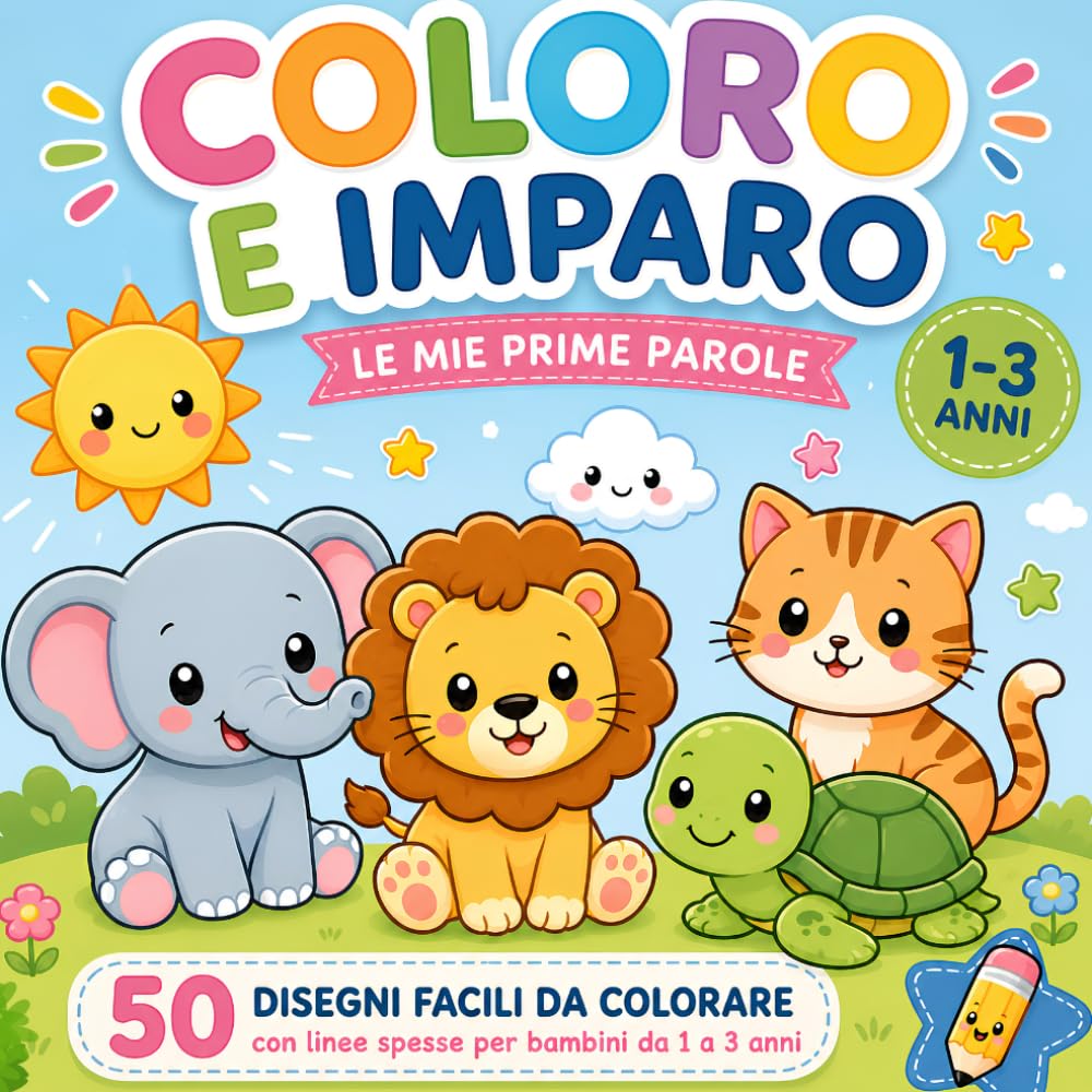 Coloro e Imparo 50 disegni facili da colorare per bambini in età prescolare: Disegni di Animali da colorare, linee grandi e scritte in italiano, per imparare nomi di animali e divertirsi
