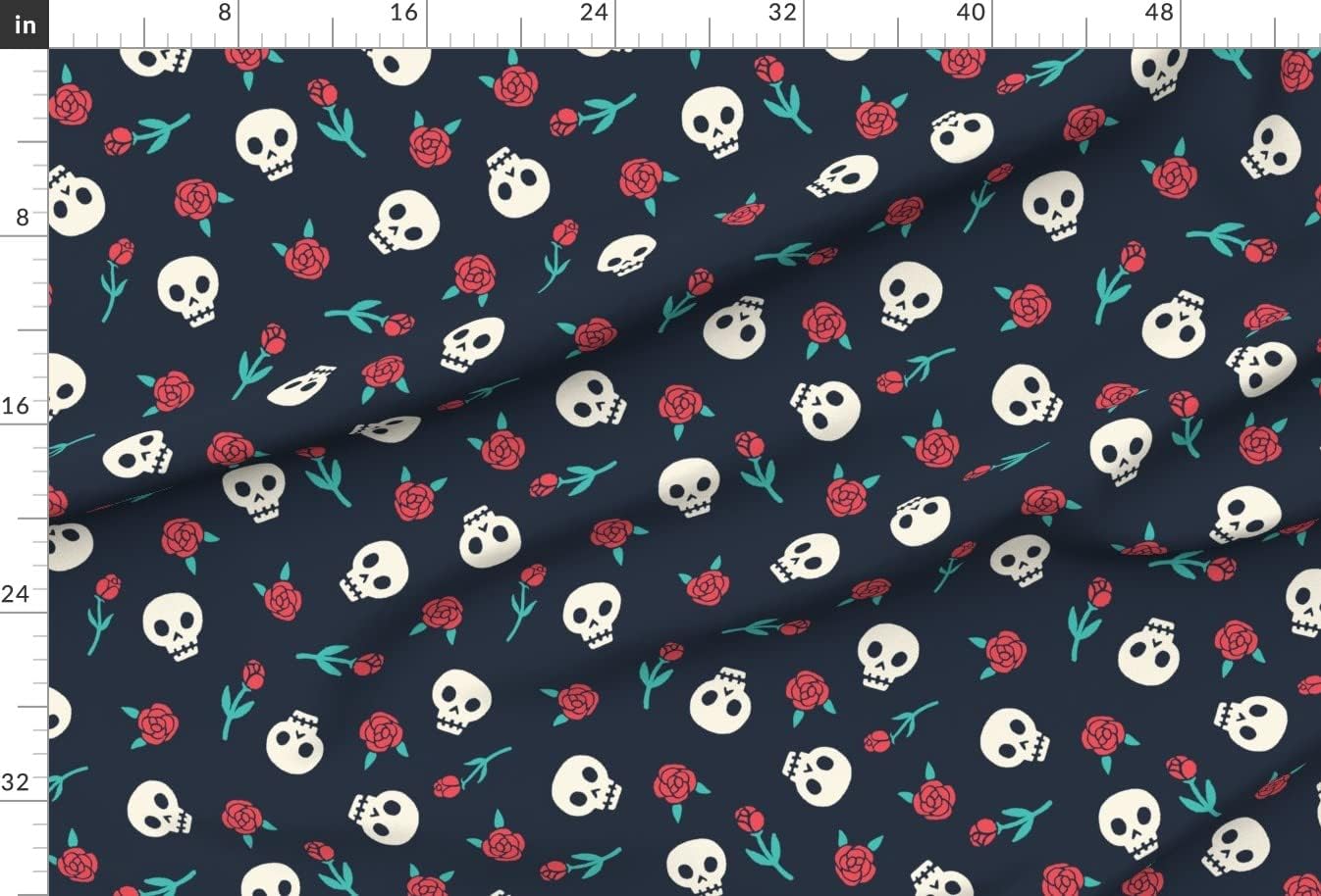 Spoonflower Fabric - Skulls Roses Rockabilly Cute Kawaii Printed on Upholstery Velvet Fabric Fat Quarter - Upholstery Home Decor Bottomweight Apparel