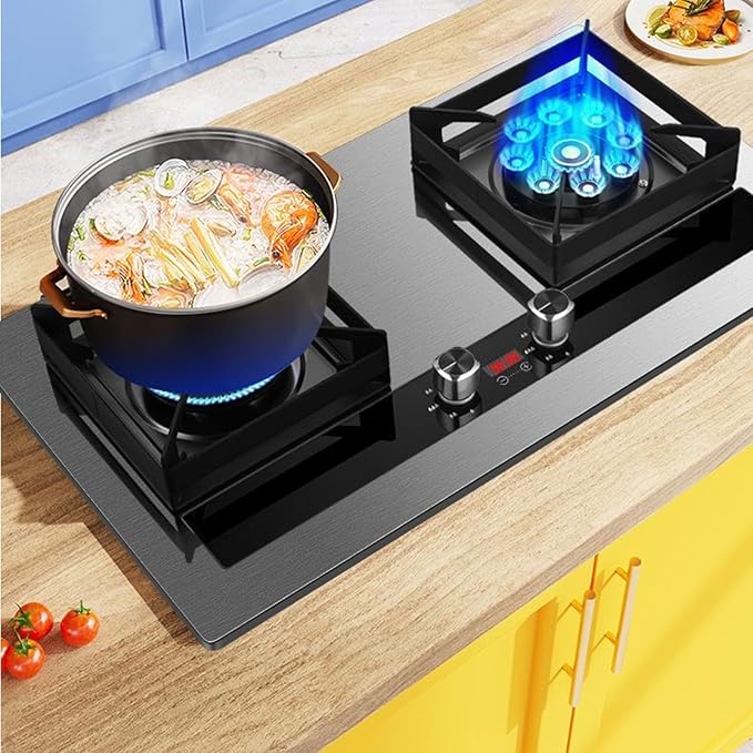 Estufa de Gas 2 Puestos, Acero Titanio, 75x43 cm, Empotrable o de Sobremesa miniatura 2