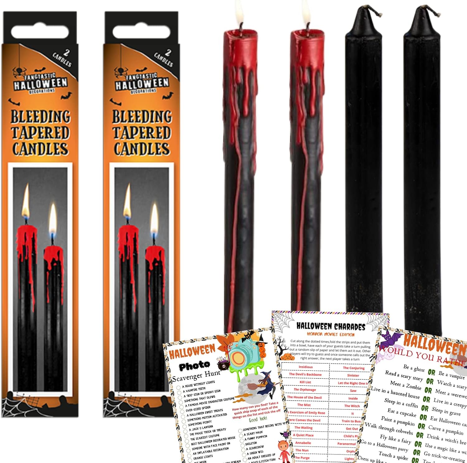 Halloween Candle Black Bleeding Candles 4X and Game Card Gothic