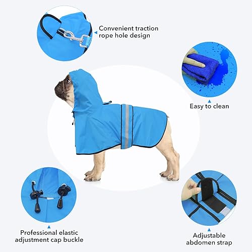 Miniatura 9 de Impermeable reflectante para perros  Impermeable ajustable para perros, impermeable ligero con capucha para perro, poncho deslizante, abrigo