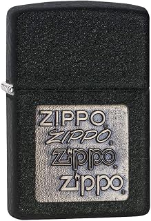 Zippo Brass Emblem Pocket Lighter, Black Crackle, One Size