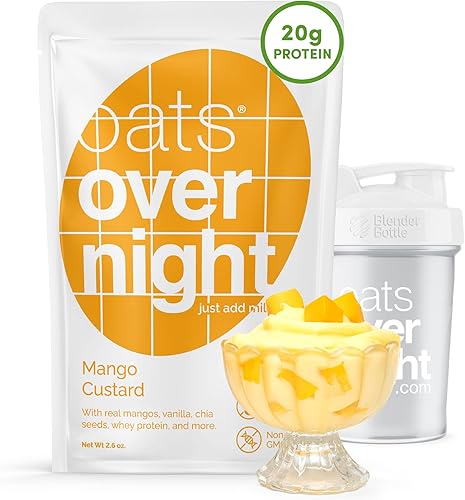 Oats Overnight - Crema de mango - 0.71 oz de proteína, batido de desayuno alto en fibra - Sin gluten, avena sin OMG (2.6 oz por comida) (paquete de