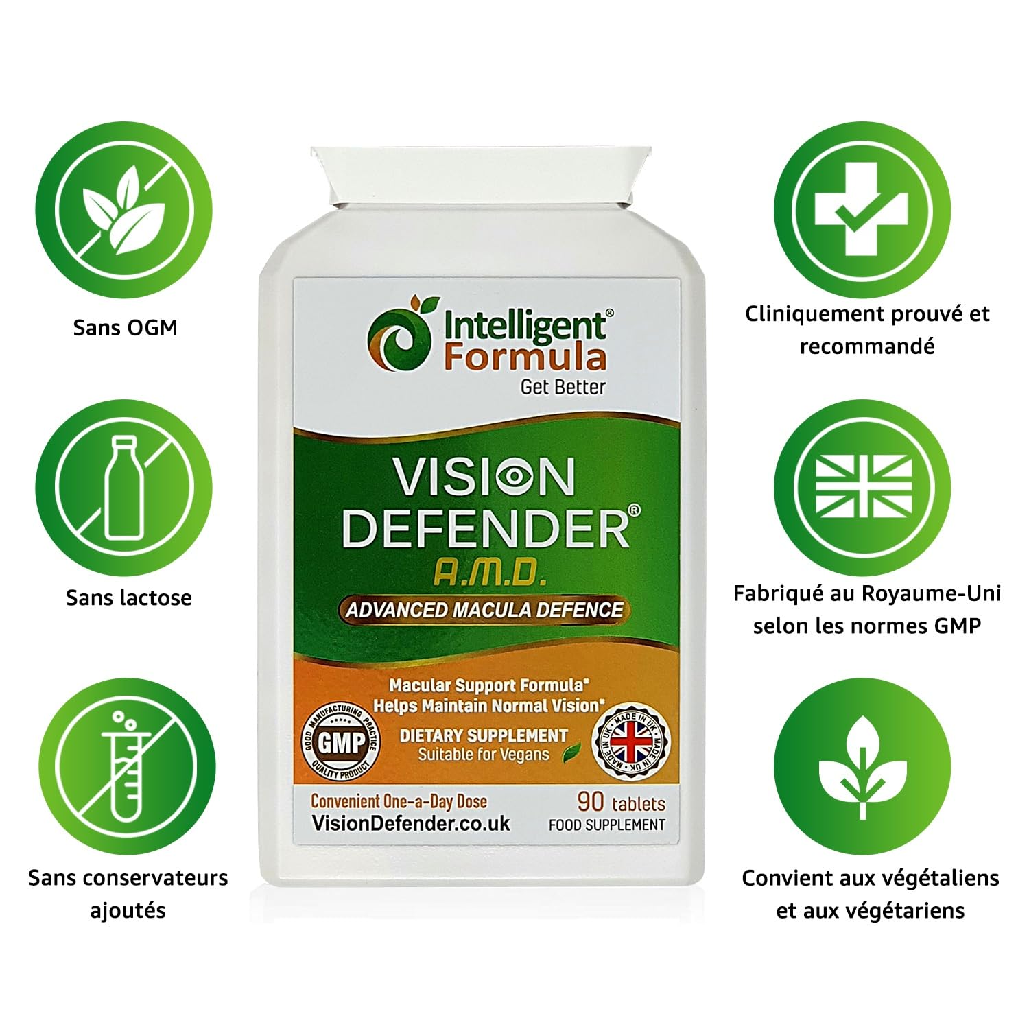 Vision Defender AMD Vitamines pour les yeux AREDS2 – Formule exacte avec lutéine, zéaxanthine, vitamines C et E, zinc 25 mg et cuivre – 90 comprimés véganes 1-par-jour pour le soutien de la vision