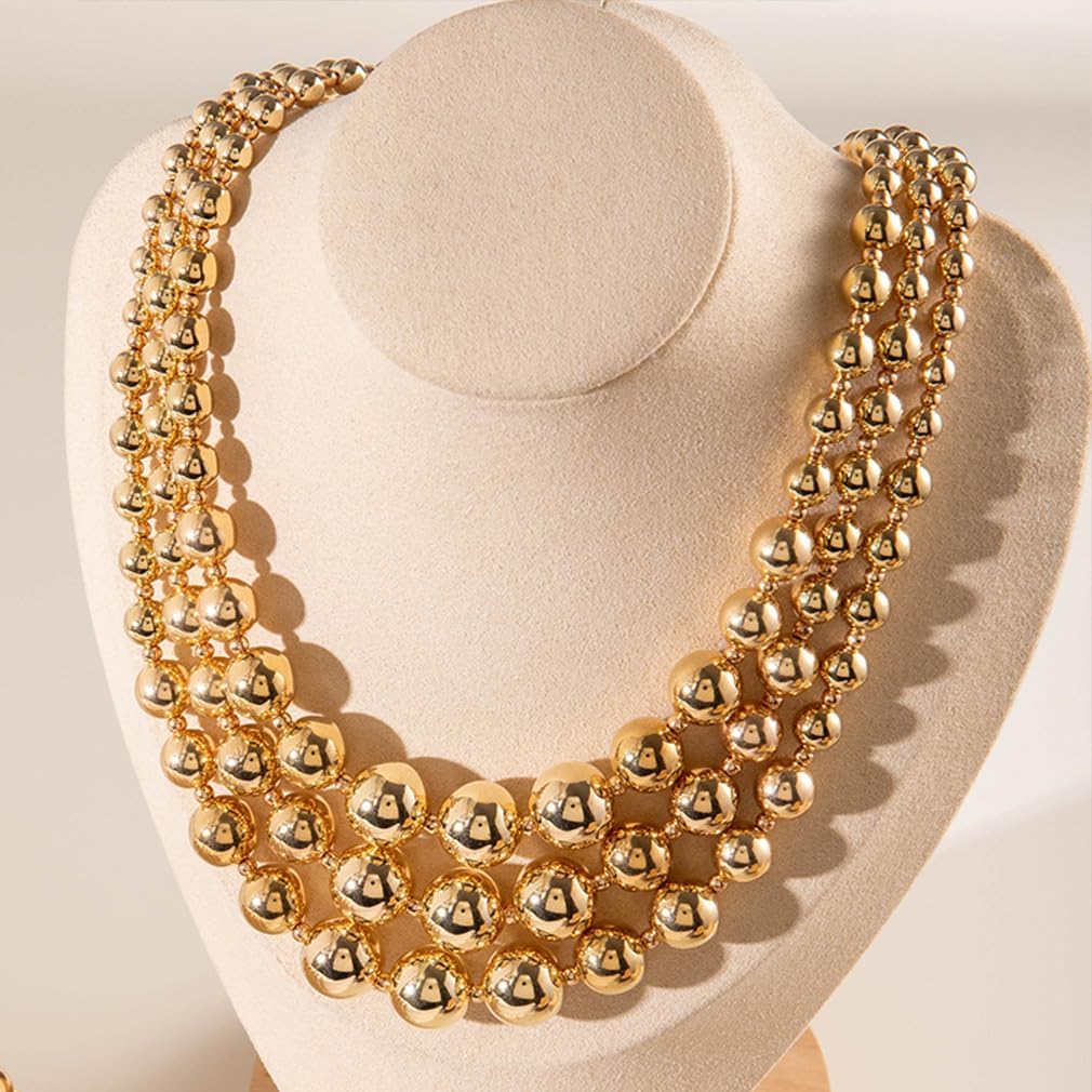 Chunky Balls Beaded Gold Statement Necklace for Women Vintage Large Layered Choker Exaggerated Big Round Ball Beads Collar Necklaces Trendy Hip Hop Jewelry - Image 8