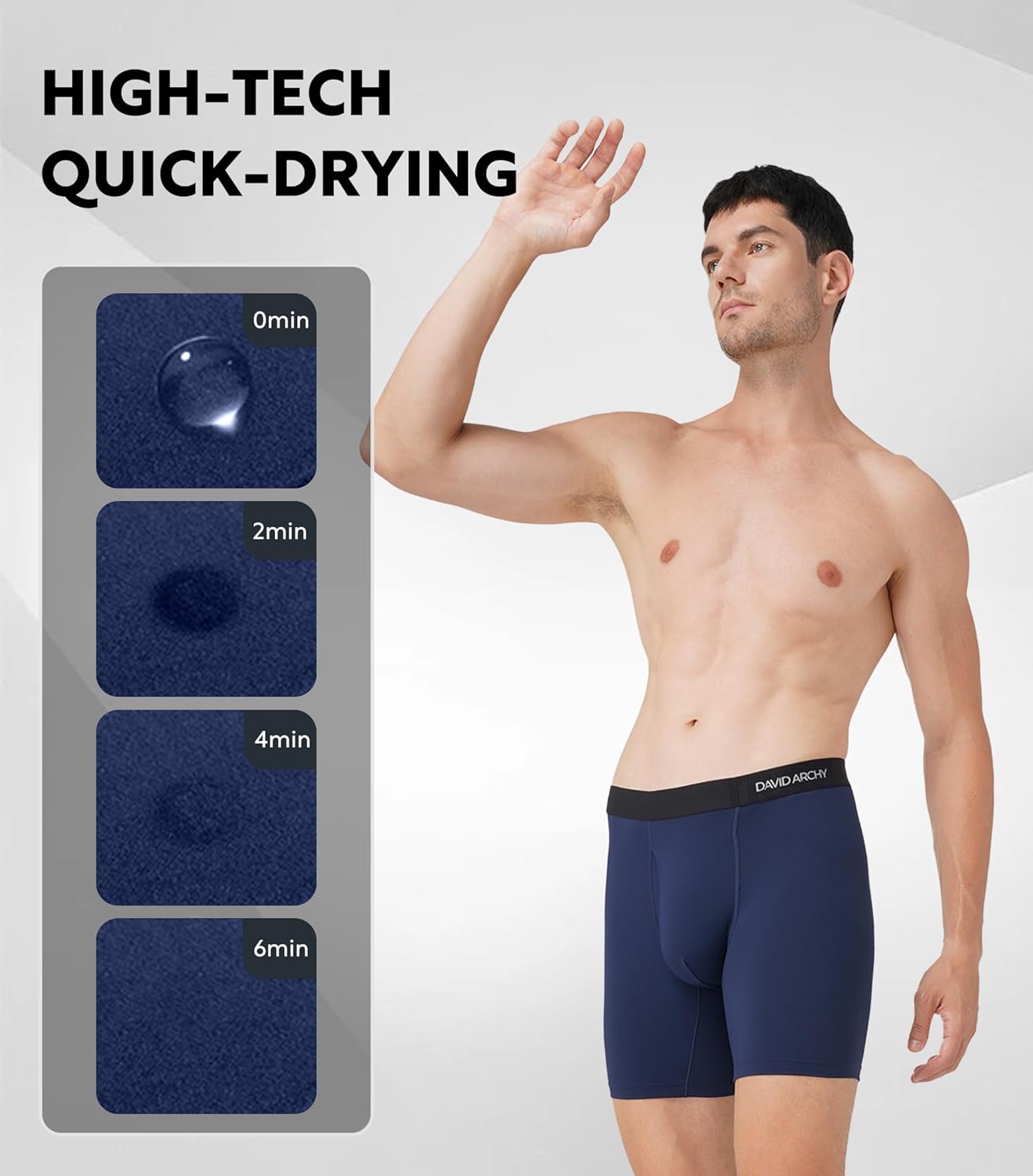 DAVID ARCHY Mens Performance Boxer Briefs 3 Pack, 3D Support Pouch & No Ride-Up Design Moisture-Wicking Sport Underwear - Image 3