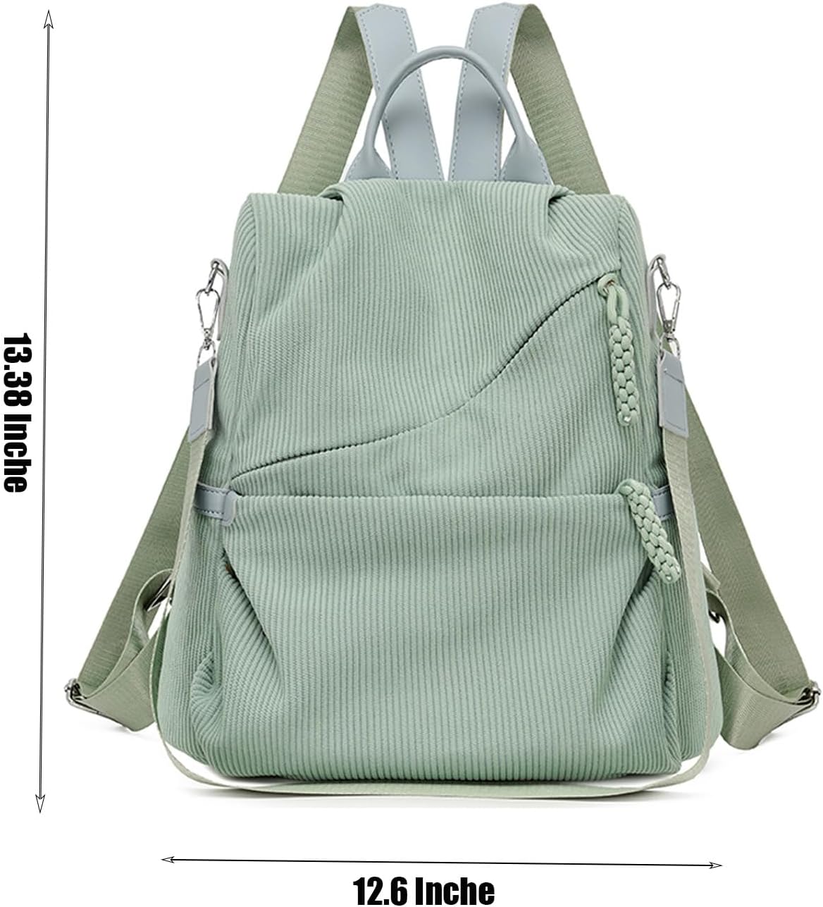 Corduroy Backpack, for Teens Large Corduroy Bookbag Lightweight Laptop Bag for fashion Girls Women Casual High School Use (Green) - Image 6