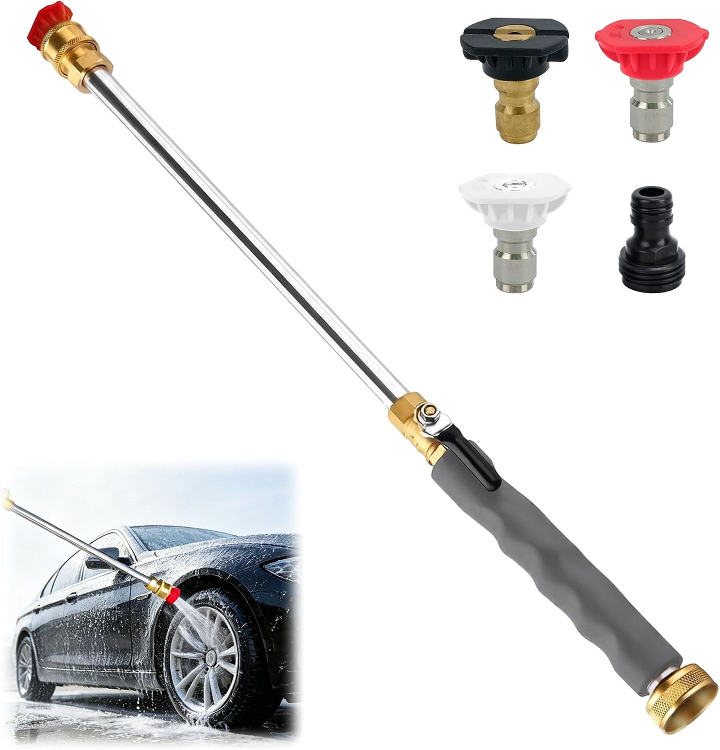 Upgraded Jet Nozzle Power Washer for Garden Hose, 2026 Pressure Washer Wand with 3 High-Pressure Nozzles for Car Washing Patio Garden Outdoor Cleaning (Gray)