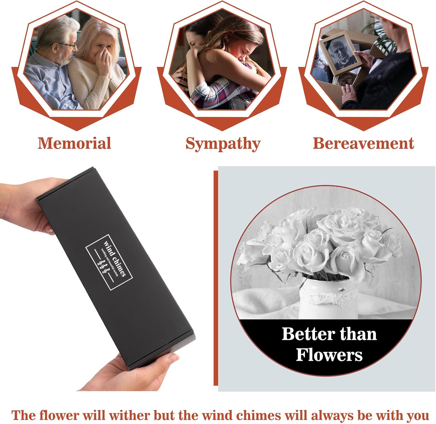 Boiveco Memorial Sympathy Wind Chimes Gifts for Loss of Loved One, Bereavement Gift Ideas Memorial Wind Chime Remembrance Funeral Condolence Gifts in Memory of Loved One Gifts, Black A-Memorial