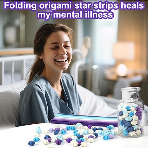 Miniatura 4 de Mity rain 540 tiras de papel de estrella, 7 colores sólidos, tiras de papel de estrella de origami, tiras de papel de estrella de la suerte para