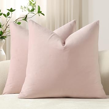 DEZENE Euro Sham Covers 26x26 Light Pink Pack of 2 Cozy Soft Velvet Square Modern Luxury Decorative Throw Pillow Cases for Sofa Couch Living Room Bed Home Decor