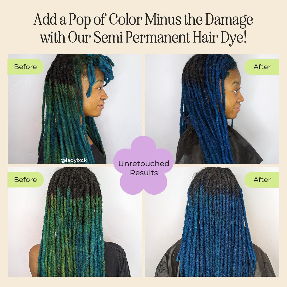 INH Hair Dye Set - Aquamarine Blue Green & Royal Sapphire Dark Blue Semi Permanent Hair Color Duo, Vegan Color Depositing Conditioner, Ammonia & Sulfate-Free, No Bleach, No Peroxide, Ready to Use, 6oz