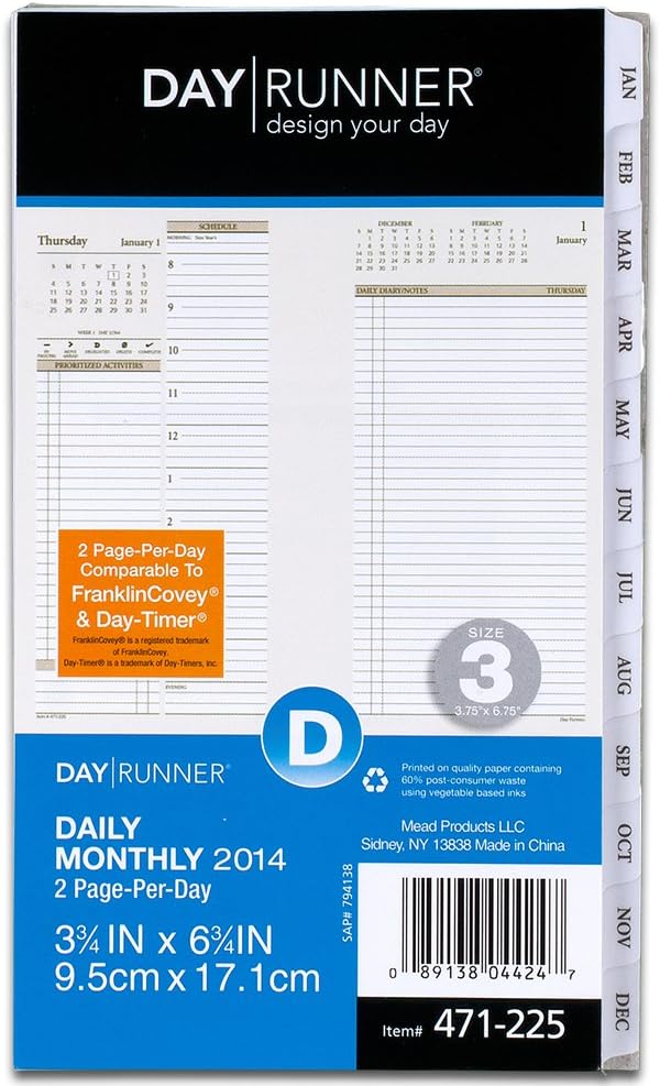 Day Runner 2014 TwoPagesPerDay Planner Refill, 3.75 x 6