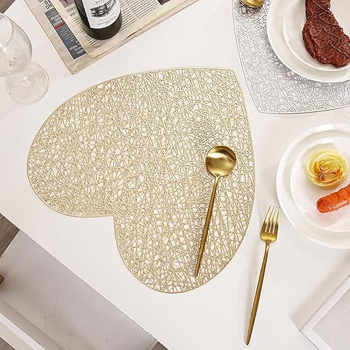 Miniatura 4 de WELLYUK Juego de 6 manteles individuales de vinilo metálico de 15 pulgadas con forma de corazón, para el día de San Valentín, Navidad, festival,