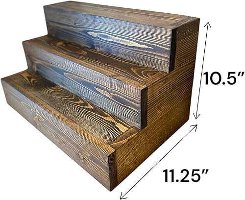 Miniatura 6 de Handmade Tiered Display Shelving - Three Tier Bar Display - Bar Organizer - Liquor Bottle Display (12" without Back, Dark Walnut)
