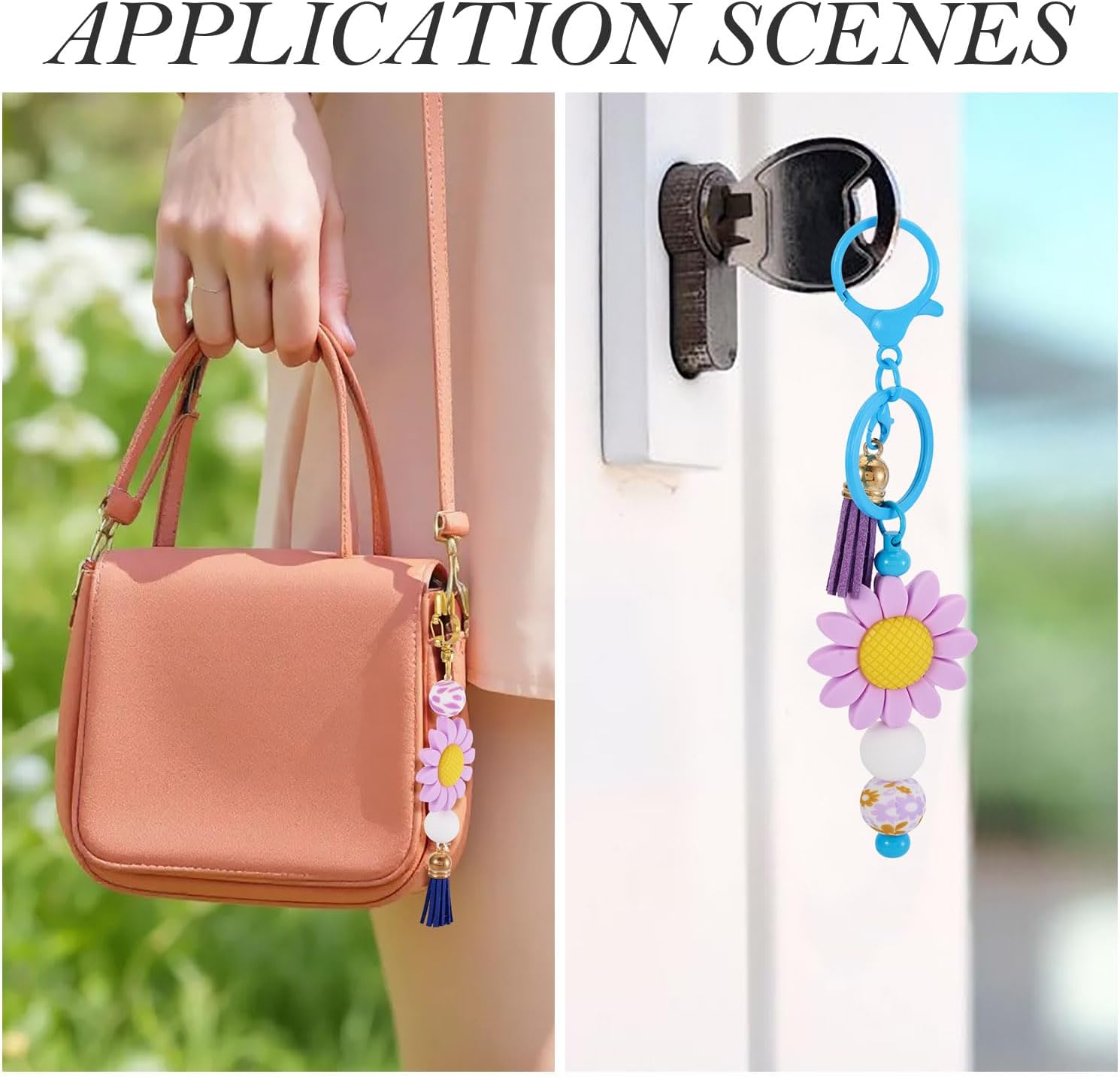 23Pcs Silicone Beads for Keychain Making Silicone Focal Beads Spacers Purple Lilac Flower 15mm Round Rubber Bead for Pens Jewelry Making Keychain DIY Crafts Necklace Bracelets image 4