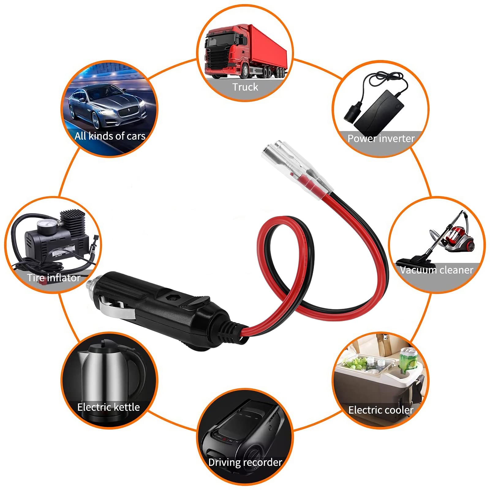 BENACES Confezione da 3 pezzi di ricambio per accendisigari da auto da 12 V 30 cm, da spina maschio a terminale femmina a proiettile con cavo, accessori per auto con luci a
