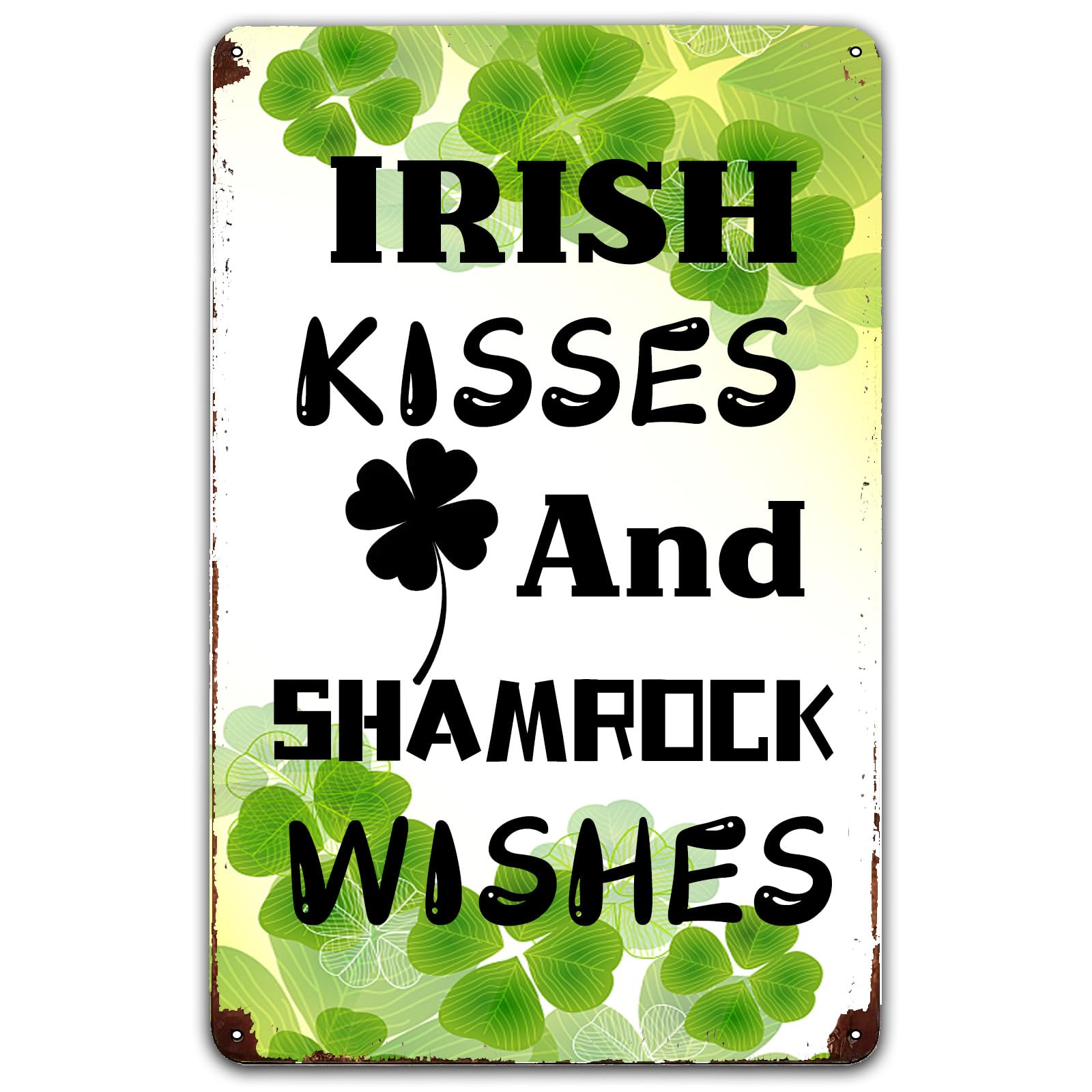 SMAZDFXX Irish Kisses and Shamrock Wishes Retro Metal Tin Sign St Patricks Day Inspirational Wall Art Decor Antique Tin Signs for Home Cafe Bar Pub Door Porch Yard Decor 5.5"x8"