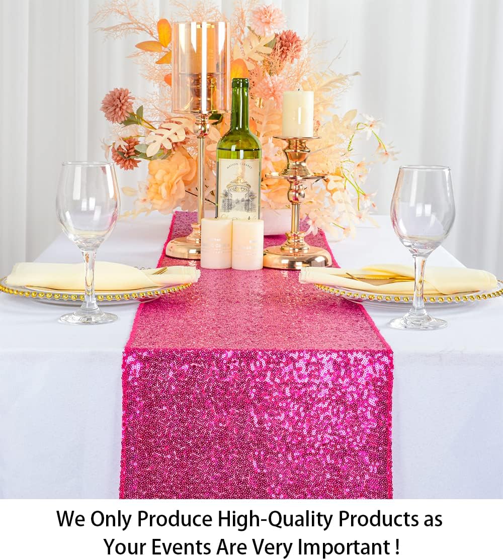 ShiDianYi Sequin Table Runners 10PCs 12x72 Fuchsia Glitter Table Cover for Birthday Party Wedding Table Runners Hot Pink Sparkle Table Runner for Dining Room Christmas Fall Table Runenrs 72 Inches