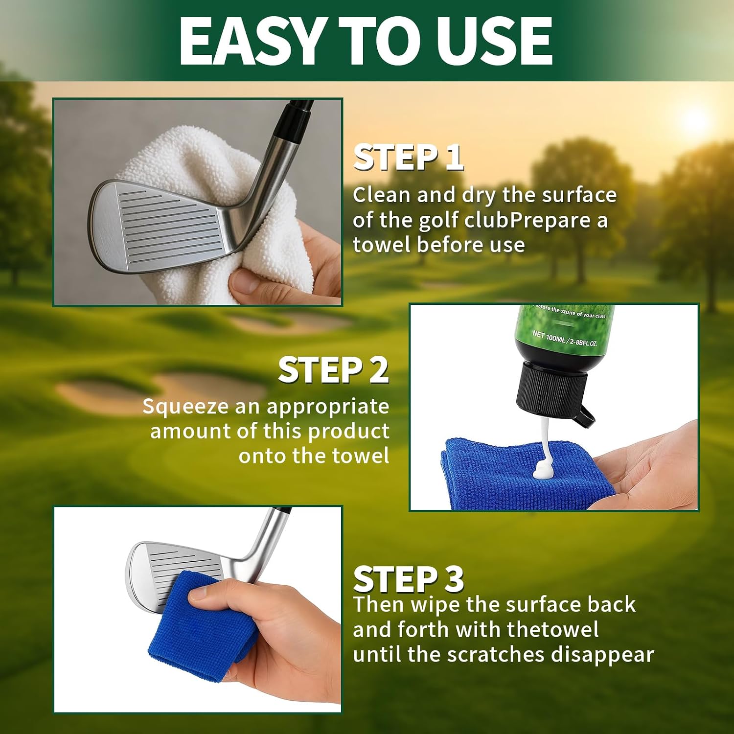 Golf Club Polish Cleaner, Rust and Scratch Remover for Metal Golf Club Care, Golf Groove Cleaner, Easy Golf Club Cleaning, Polishing and Repair, Golf Accessories - 4oz