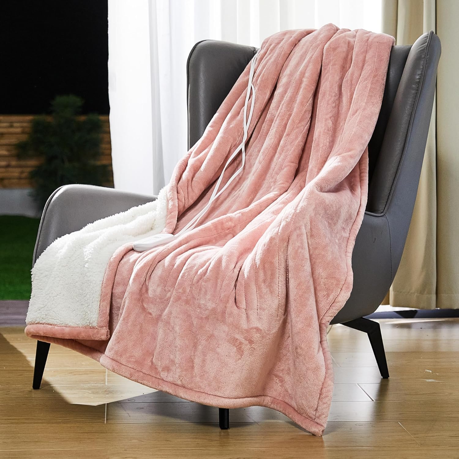 Dowin Pink Heated Blanket Full Size Throw Fleece Flannel Heating Warming Blankets with Auto Shut Off for Couch Office Chair Bed Adults Fuzzy Cozy Machine Washable 72x84