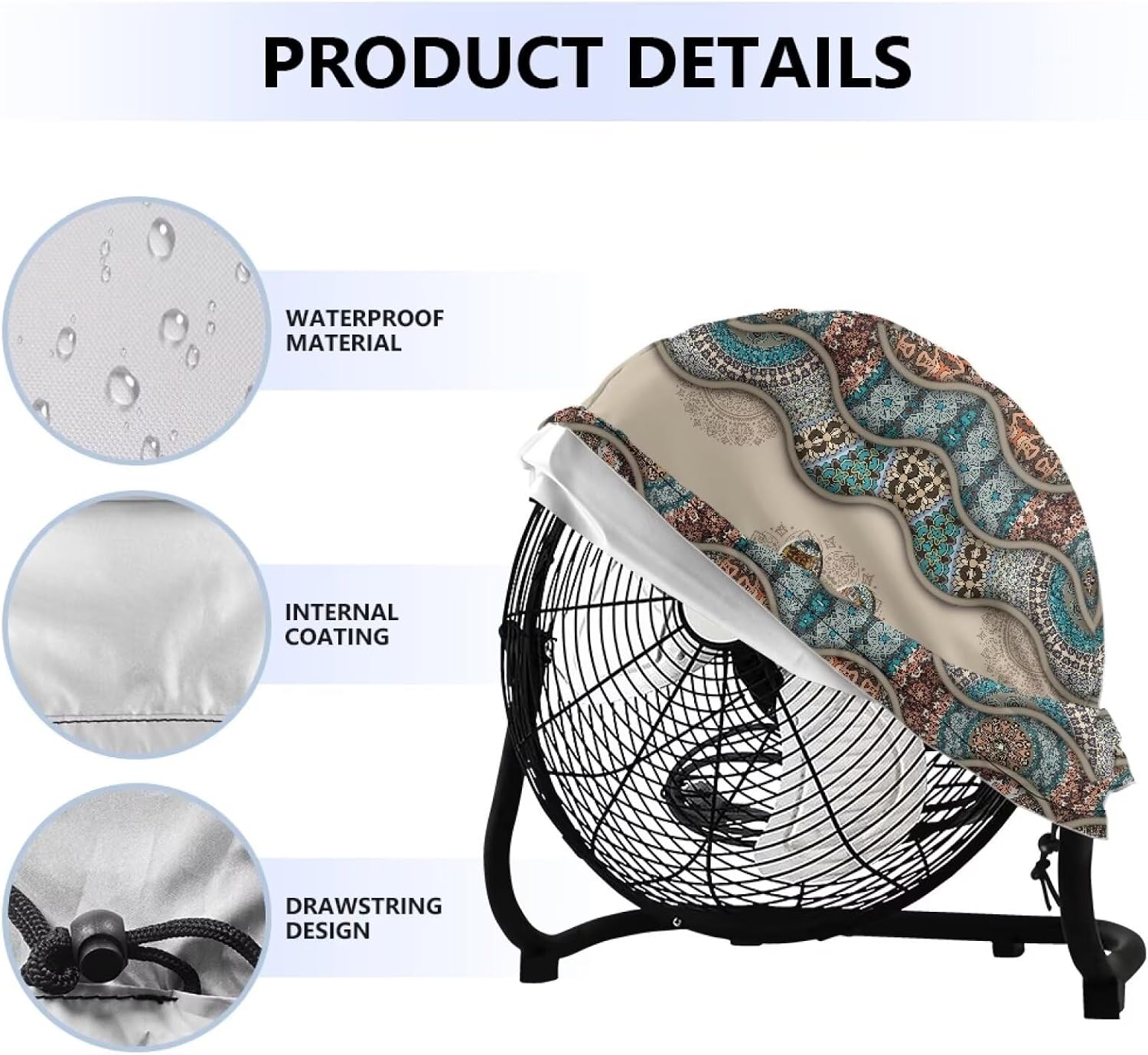 Talayituse Boho Paw Print Industrial Fan Cover, Waterproof & Dustproof Cover Suitable for 24" High Velocity Movement Heavy Duty Drum Fan, Heavy Duty Outdoor Floor Fan Cover