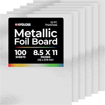 Hygloss Metallic Cardstock Sheets 100 Shiny Silver Sheets, 8.5 x 11 - Sturdy 10 pt. Metallic Foil Board Paper for Crafts, Scrapbooking, Posters & Decorations