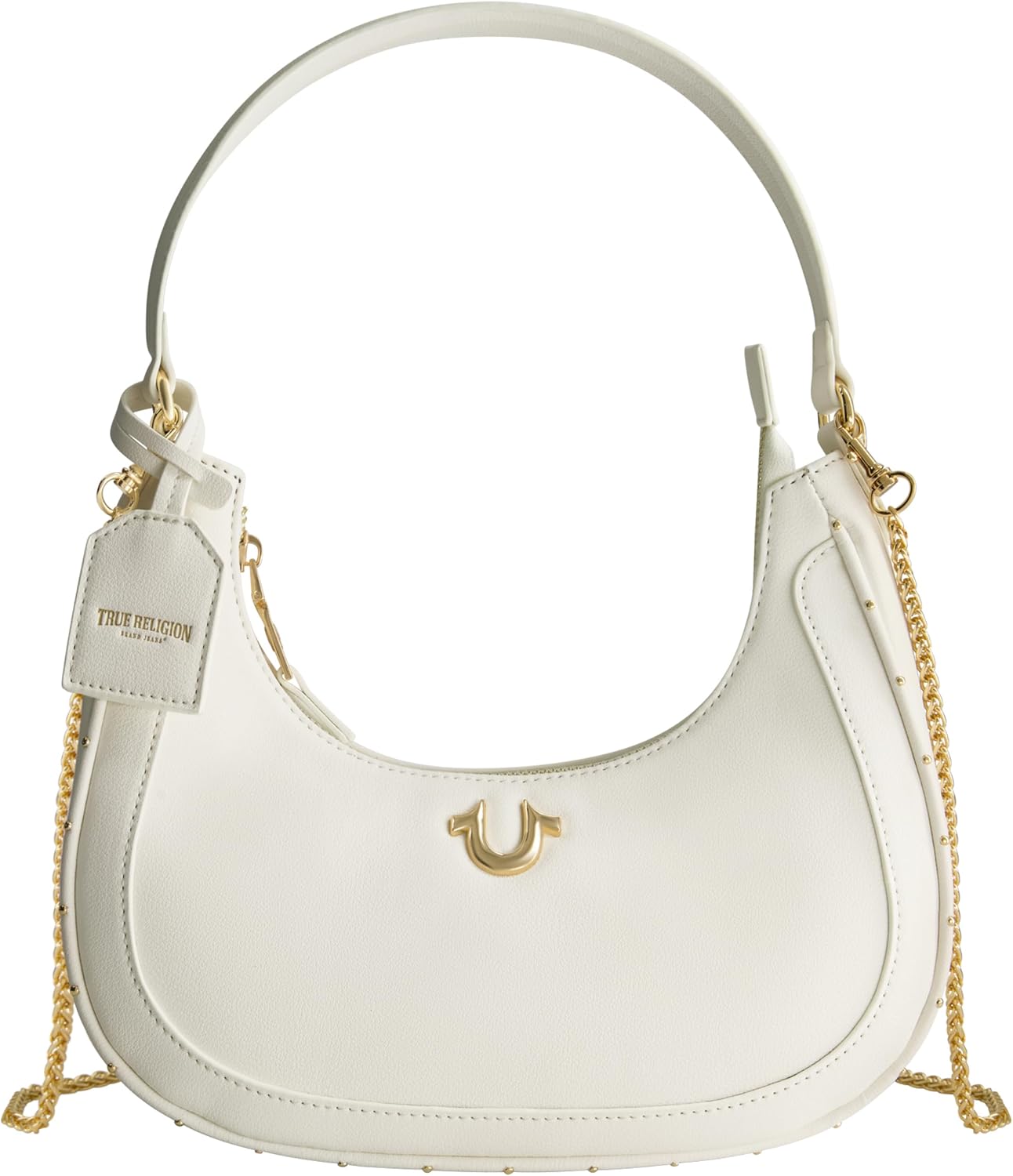 True Religion womens True Religion Hobo Bag, Women's Faux Leather Crescent Handbag With Adjustable Chain Strap