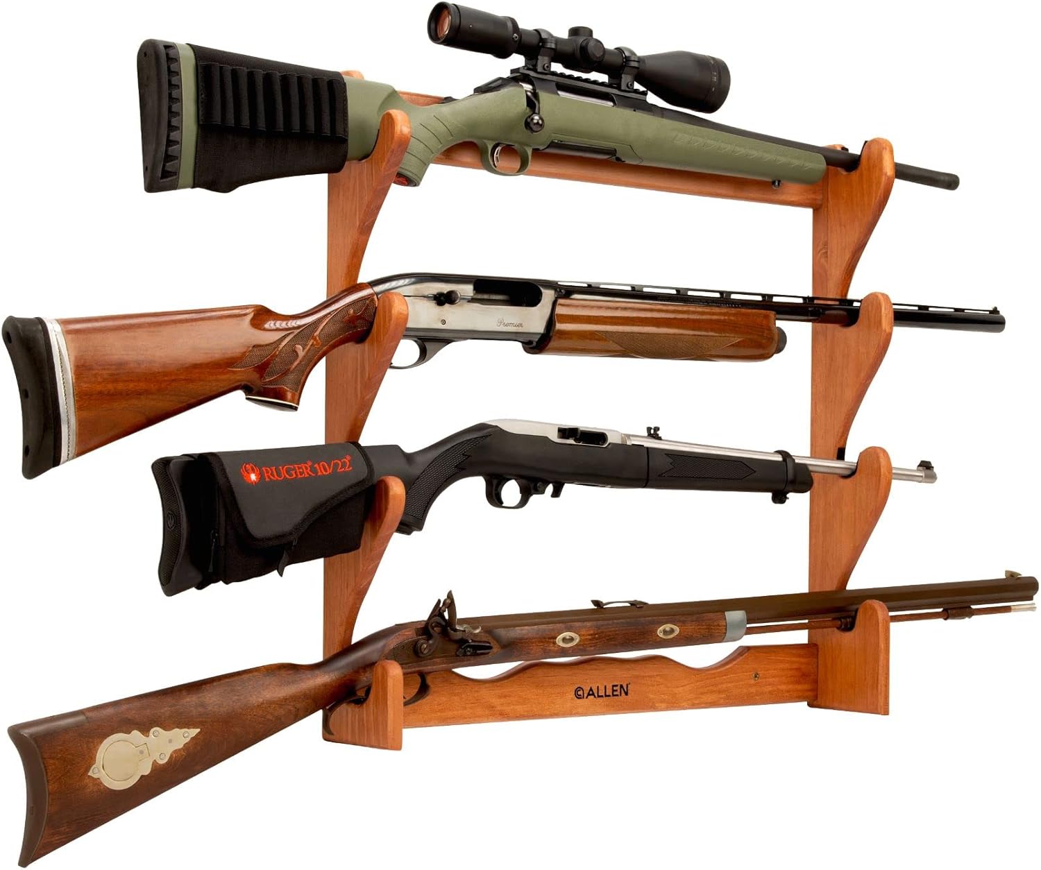 Allen Four Gun Wooden Wall Gun Rack, holds both shotguns & rifles, Natural, One Size (18550) : Sports & Outdoors