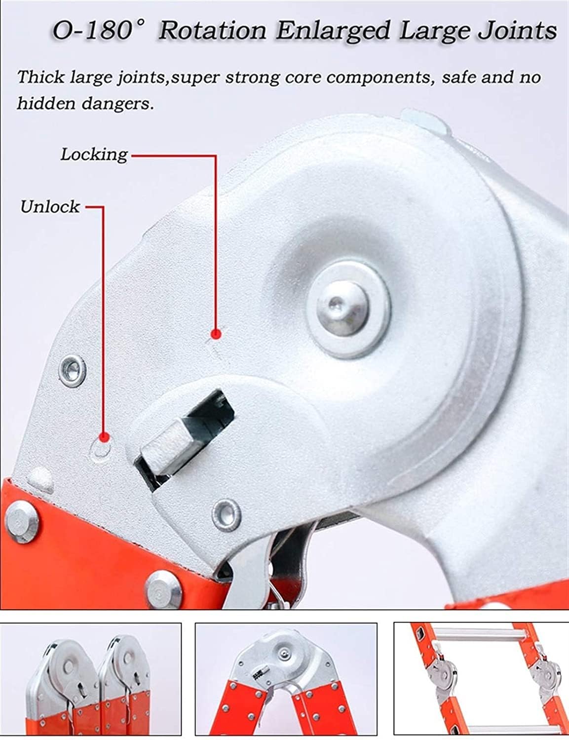 OKUOKA Orange Multipurpose Folding Telescoping Ladders, Heavy Duty Telescopic Extension Ladder for Outdoor Building/Roof Top/Camping, Load 150kg (Size : 4 Folds × 3 Steps)