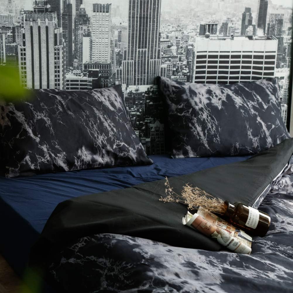 Duvet Cover Queen, Black Duvet Cover Set with Soft and Warm 100% Washed Microfiber, Also as Marble Comforter Cover or Quilt Cover, 3 Piece Bedding Set with Zipper - 90×90 inches (Queen/Full) : Home & Kitchen