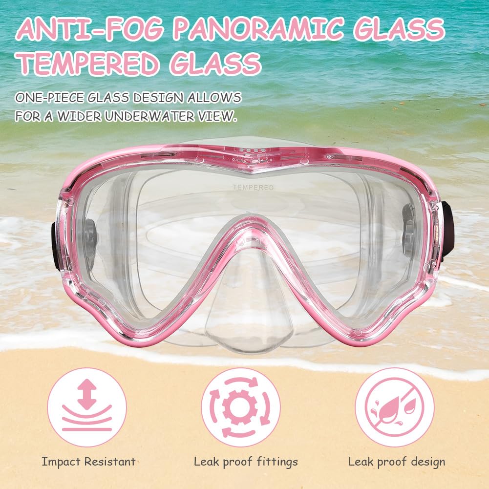Set da Snorkeling con Boccaglio e Occhiali da Immersione， Anti-Fog Diving Mask, Diving Mask with Large Lenses, per Snorkeling, Diving, Apnea, Nuoto, Unisex