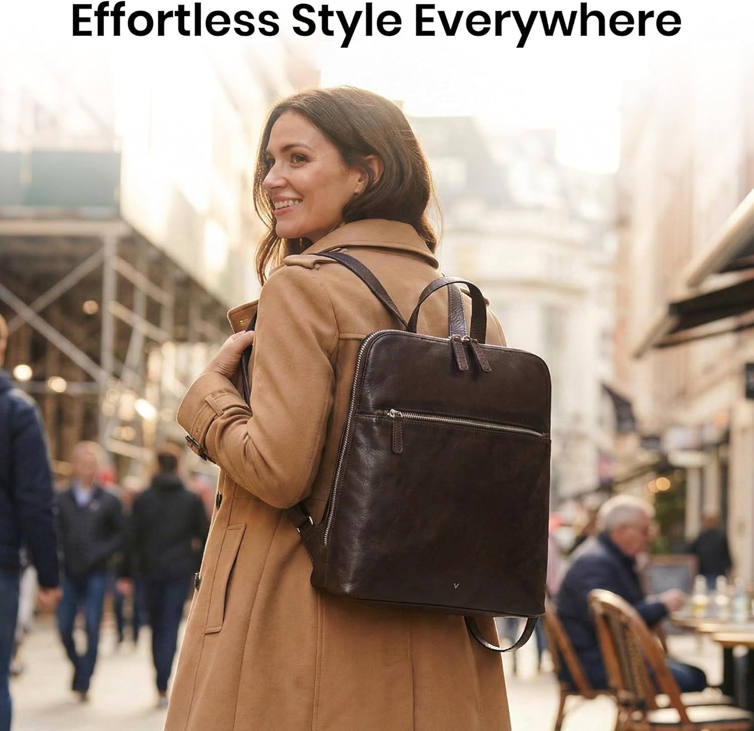 Genuine Leather Backpack for Women - 12.5 Inch with Adjustable Shoulder Strap - Stylish and Durable (Chestnut) - Image 2