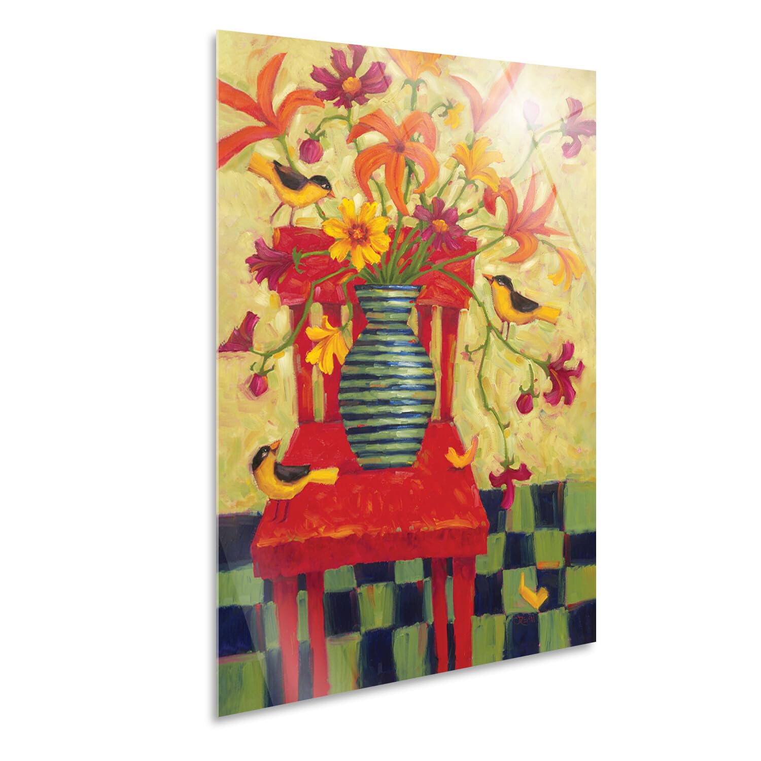 Tableau Giallobus Cindy Revell Vase sur Chaise Rouge Verre Acrylique 35x50 cm
