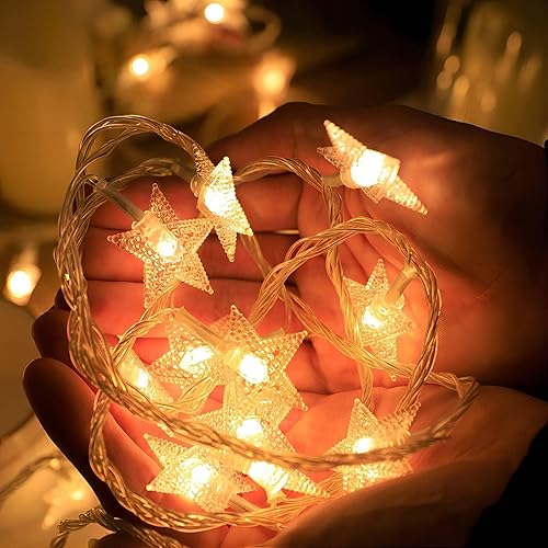 Miniatura 2 de Guirnalda de luces de estrella para decoración de Navidad, 20 pies, 40 LED, funciona con pilas, luces blancas cálidas, lindas luces colgantes de