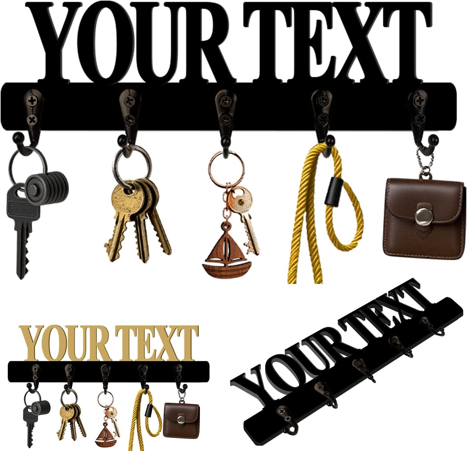Personalization Custom Text Wooden Wall Key Holder with Hooks,8-16 Inch,Housewarming Gift'S for New House Owners,Key Holder for Wall Decorative