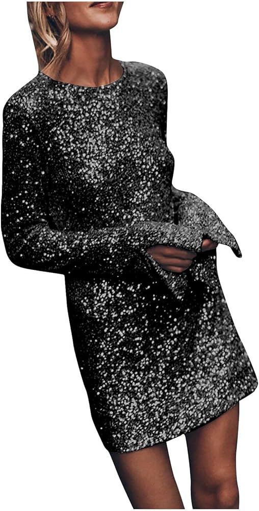 uojfnhb Long Sleeve Mini Dress for Women Holiday Party Sequin Dress Slim  Fit Crewneck Evening Dress Club Sparkly Short Dress, Black, Small :  Amazon.ca: Clothing, Shoes & Accessories