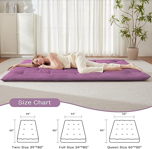 Miniatura 5 de Colchón de futón japonés tamaño individual de 39 x 80 pulgadas, colchón de cama plegable, tapete portátil de tatami, cojín de futón plegable,