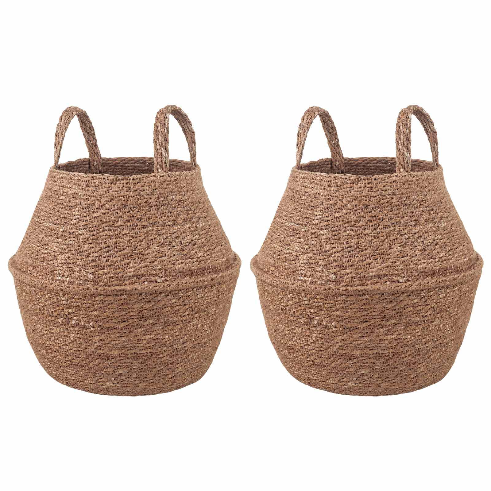 Donica na rośliny z uchwytami, zestaw 2 szt., naturalne, Ø 22 x 20 cm, w 100% z trawy morskiej, doniczka na balkon, taras, parapet, do użytku wewnątrz i na zewnątrz, pleciony wygląd, do